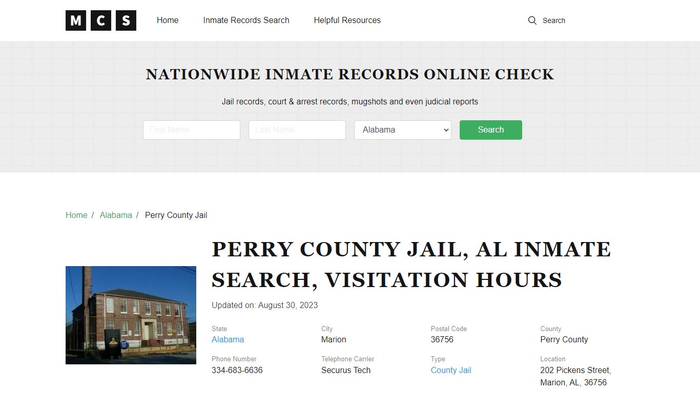 Perry County, AL Jail Inmates Search, Visitation Rules